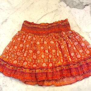 Anthropologie Orange Smocked Mini Skirt